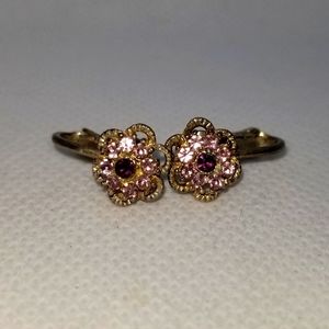 Purple Flower Gemstone clip on earrings